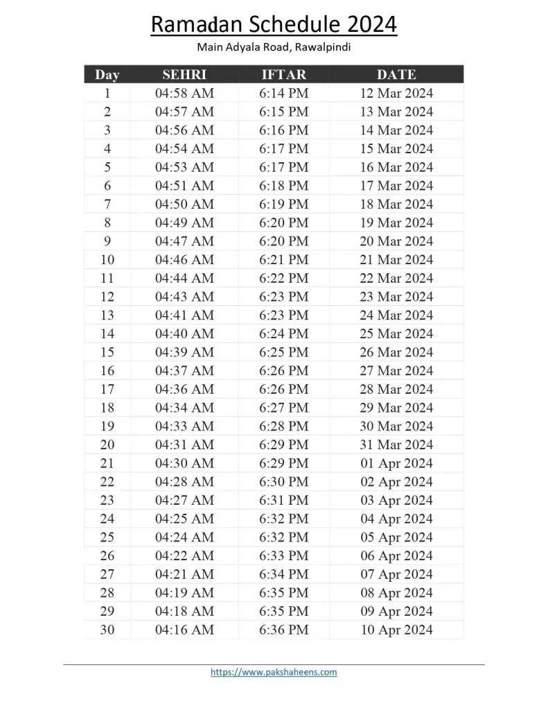 ramadan schedule 2024